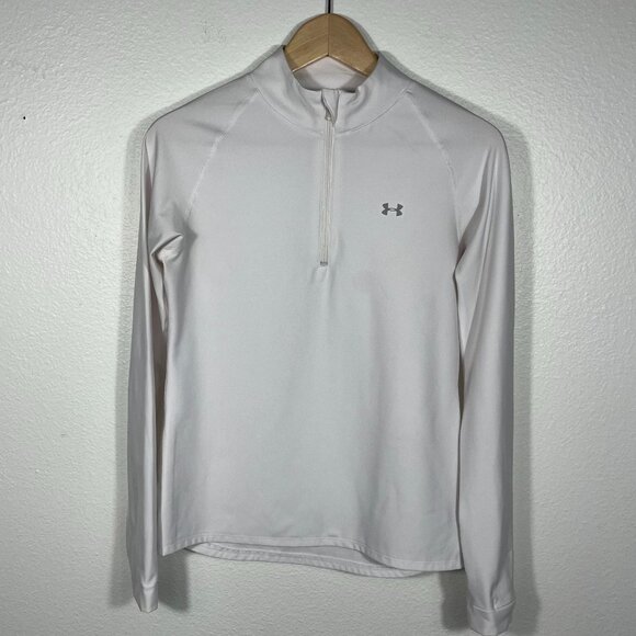 Under Armour  | Women's White HeatGear UA Run Track 1/2 Zip Running Top, size M - Picture 1 of 10